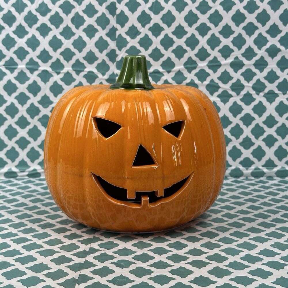 Halloween Ceramic‎ Pumpkin Jack O Lantern Candle Cover Topper Luminary